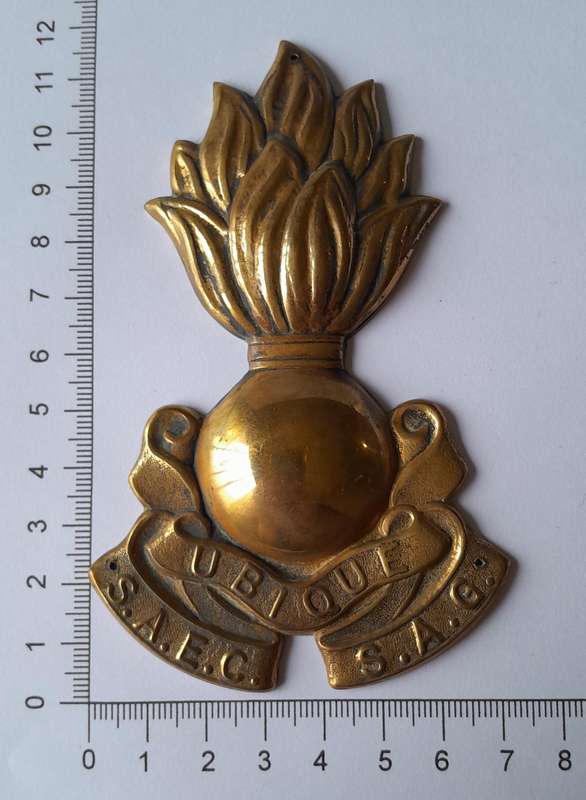 Large Early SA Engineer Corps Brass Plaque Insignia.  11.5 x 7cm.