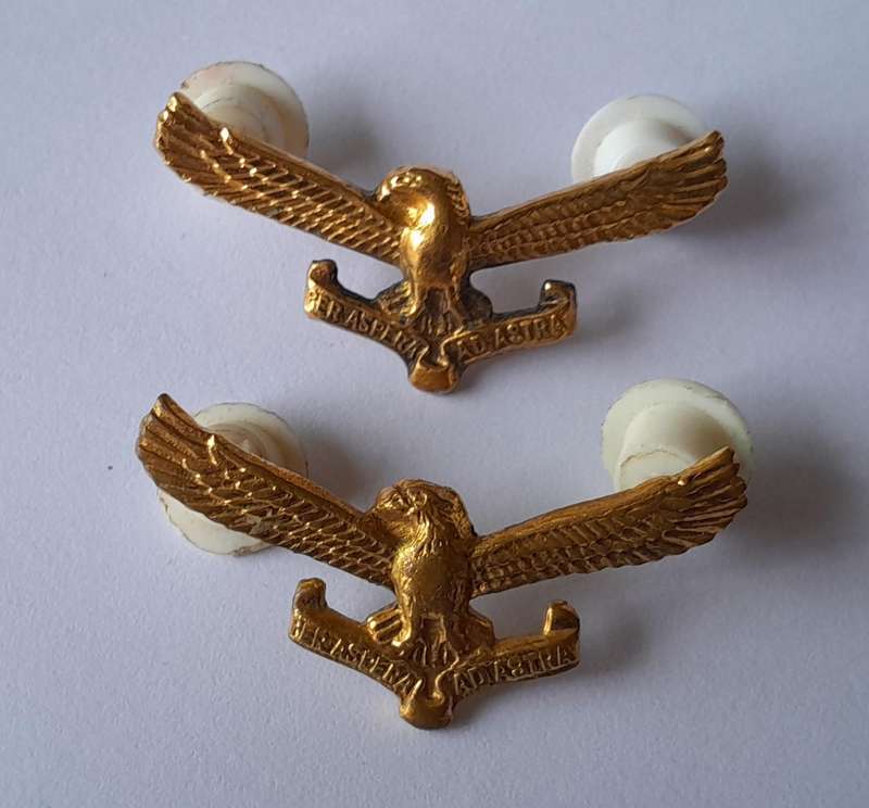 Pair SA Air Force Collar Badges.  Pins Intact.