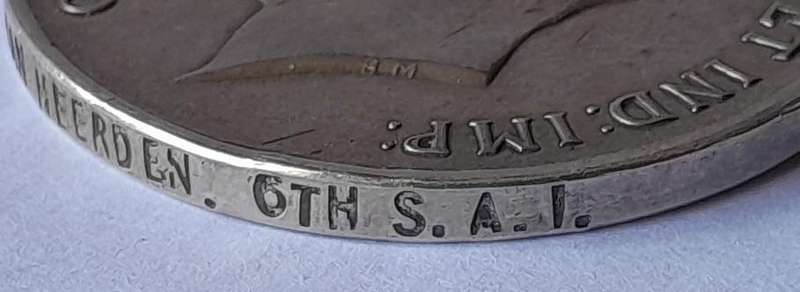 WW1 1914-1918 War Medal (Silver) to Cpl. P.L Van Heeden 6th S.A.I. (South African Infantry).
