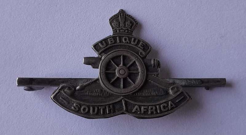 WW2 Solid Silver SA Artillery Sweetheart Badge.  Clasp Present (No Pin).