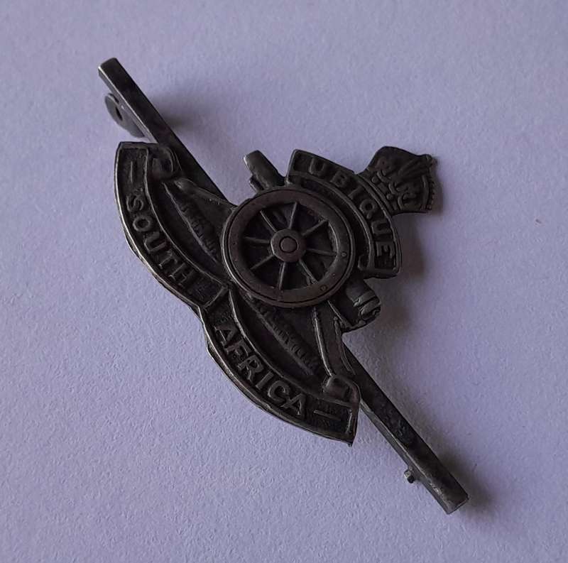 WW2 Solid Silver SA Artillery Sweetheart Badge.  Clasp Present (No Pin).