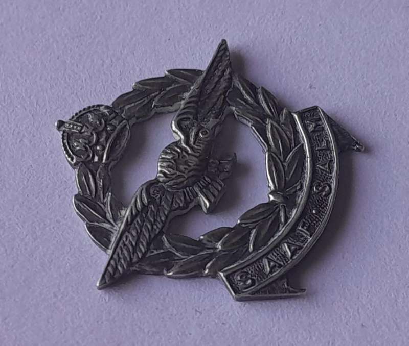 WW2 Solid Silver SA Air Force Sweetheart Badge.  No Clasp.