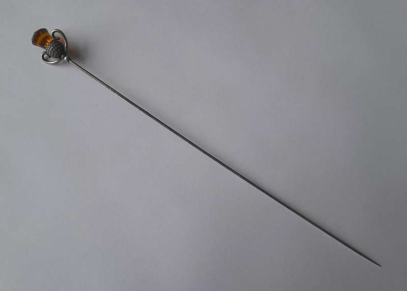 Antique Solid Silver And Amber Thistle Hat Pin By Charles Horner.  Chester, 1908.
