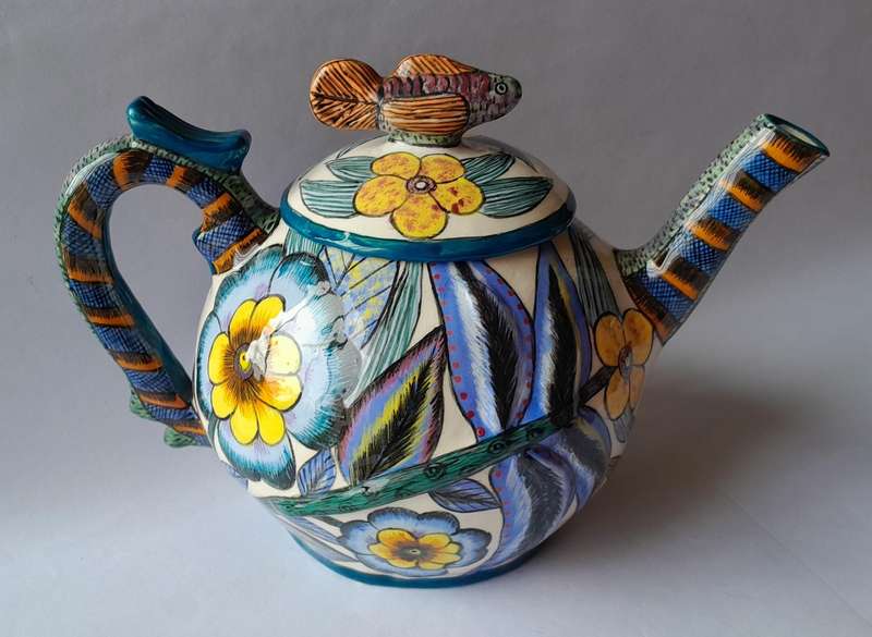 Ardmore Studio Hand Painted Lidded Teapot.  Made By Paulin.  Painted By Rosemary.  24cm X 16cm.