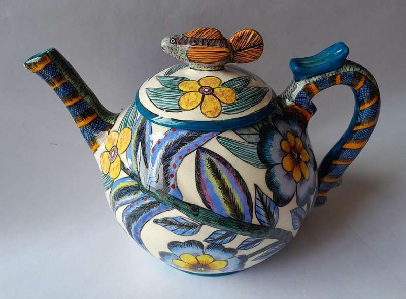 Ardmore Studio Hand Painted Lidded Teapot.  Made By Paulin.  Painted By Rosemary.  24cm X 16cm.