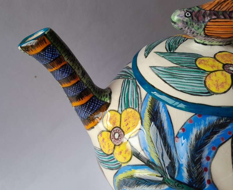 Ardmore Studio Hand Painted Lidded Teapot.  Made By Paulin.  Painted By Rosemary.  24cm X 16cm.