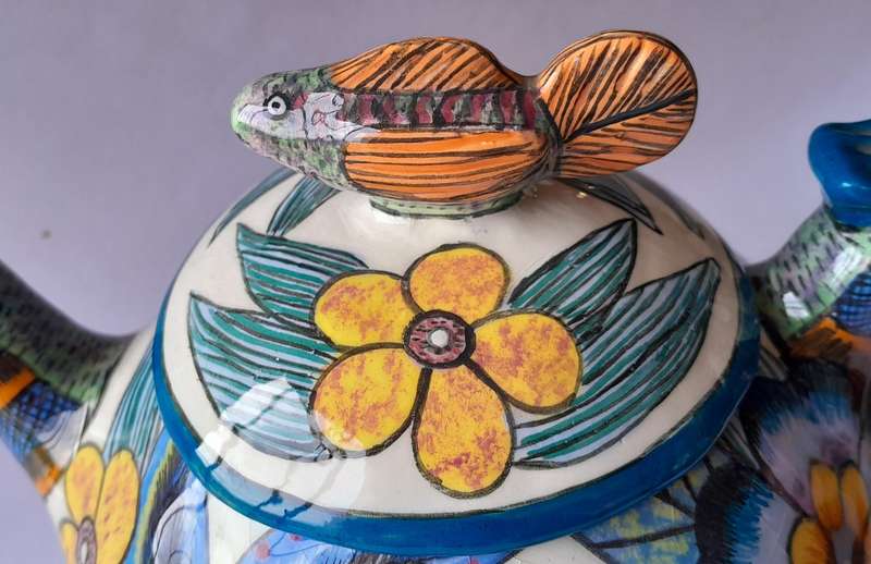 Ardmore Studio Hand Painted Lidded Teapot.  Made By Paulin.  Painted By Rosemary.  24cm X 16cm.