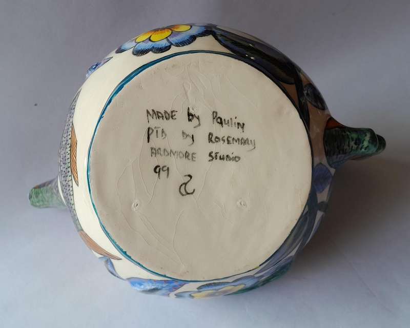 Ardmore Studio Hand Painted Lidded Teapot.  Made By Paulin.  Painted By Rosemary.  24cm X 16cm.