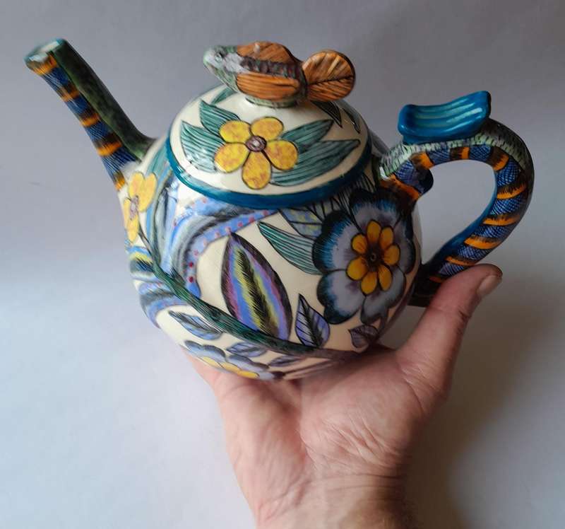 Ardmore Studio Hand Painted Lidded Teapot.  Made By Paulin.  Painted By Rosemary.  24cm X 16cm.
