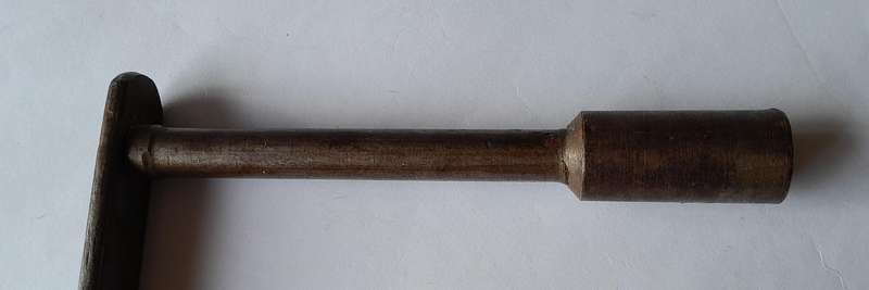 Antique Hand Crank With Turned Wood Handle.