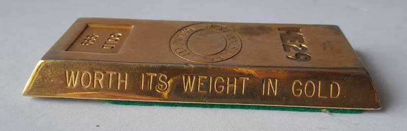 Vintage Gold Bar Shaped Paperweight.  Johannesburg Mining Company.