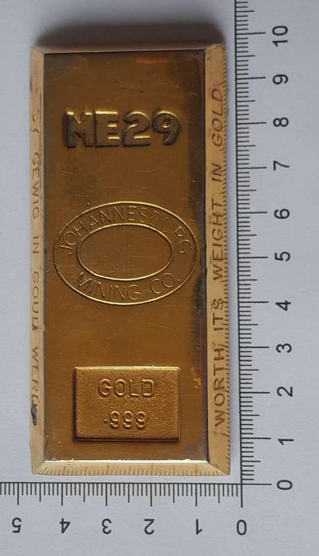 Vintage Gold Bar Shaped Paperweight.  Johannesburg Mining Company.