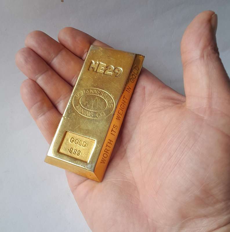 Vintage Gold Bar Shaped Paperweight.  Johannesburg Mining Company.