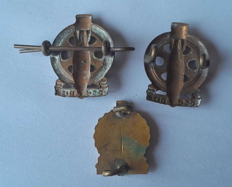Pair WW2 SA Army Technical Corps Collar Badges + 1 other.  Lugs Intact.