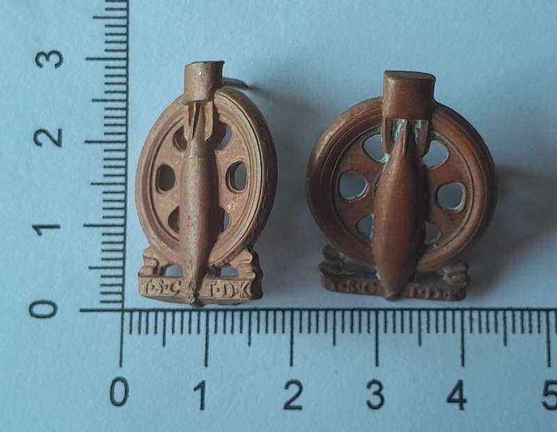 Pair WW2 SA Army Technical Corps Collar Badges.  Pins / Lugs Intact.