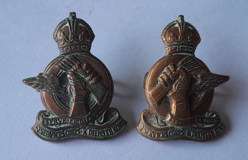 SA Army Q-Services Badge Set.  Cap & 2 Collars (facing).  Lugs Intact.
