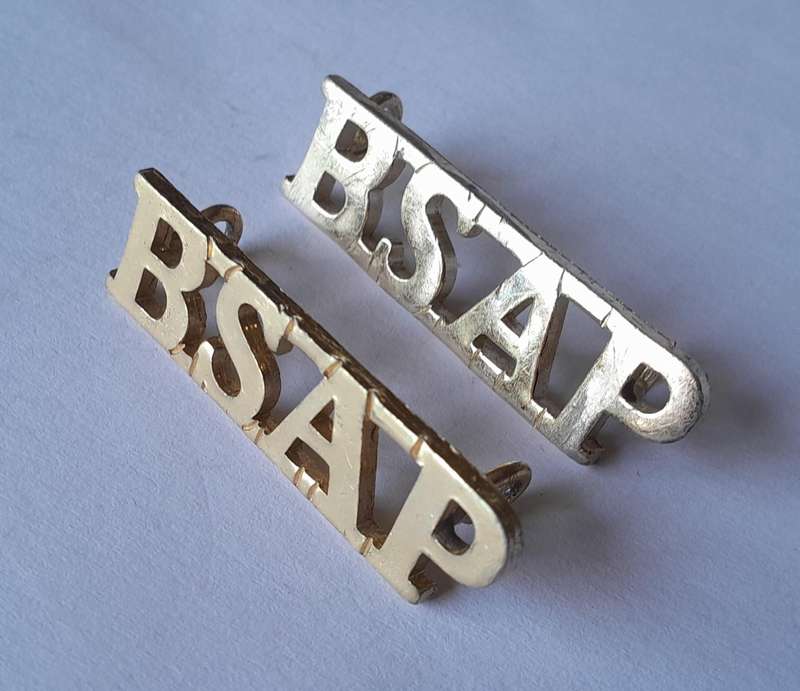 Pair Rhodesian BSAP (British South African Police) Shoulder Titles.  Lugs Intact.