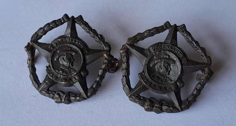 Pair SA Army Regiment Botha Collar Badges.  Lugs Intact.