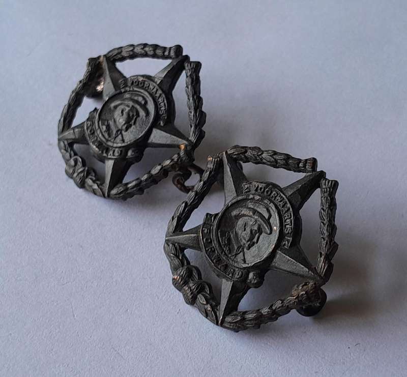 Pair SA Army Regiment Botha Collar Badges.  Lugs Intact.