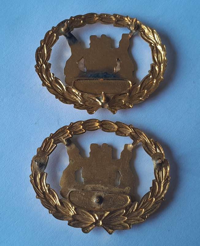 Pair SA Police Warrant Officer Badges.  Gilt & Enamel.  Pins Intact.