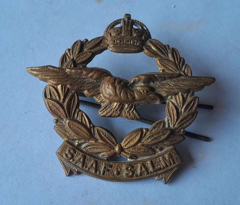 WW2 SA Air Force Badge Group.  Cap, 2 Collars & 2 Lapels.  Lugs Intact.