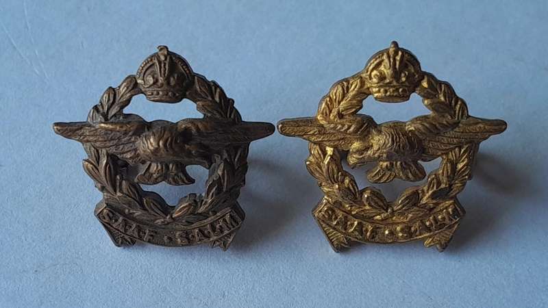 WW2 SA Air Force Badge Group.  Cap, 2 Collars & 2 Lapels.  Lugs Intact.