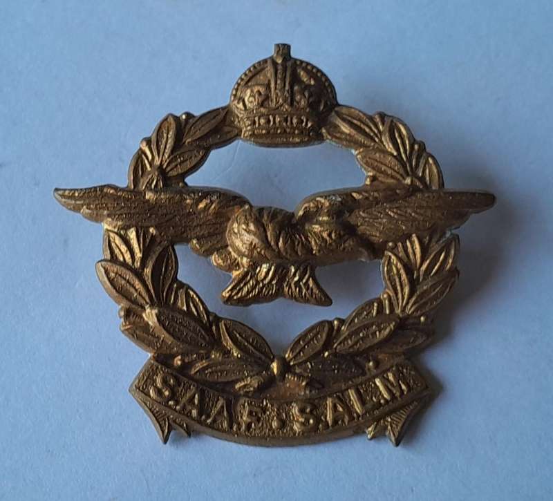 WW2 SA Air Force Badge Set.  Cap & 2 Collars (facing).  Lugs Intact.