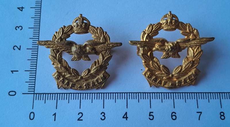 Pair WW2 SA Air Force Collar Badges (facing).  Lugs Intact.