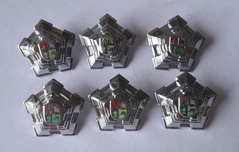 Set of 6 SADF Castle Rank Badges.  (Chrome Type).