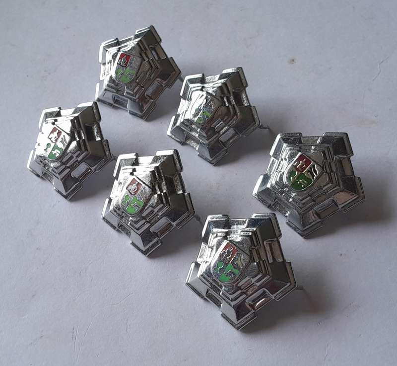 Set of 6 SADF Castle Rank Badges.  (Chrome Type).