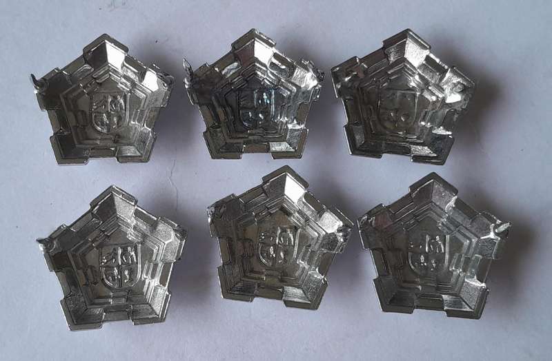 Set of 6 SADF Castle Rank Badges.  (Chrome Type).