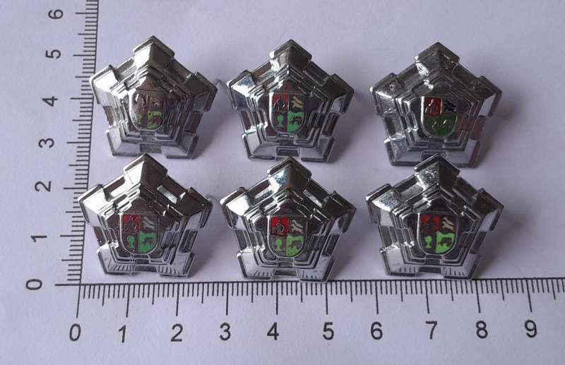 Set of 6 SADF Castle Rank Badges.  (Chrome Type).