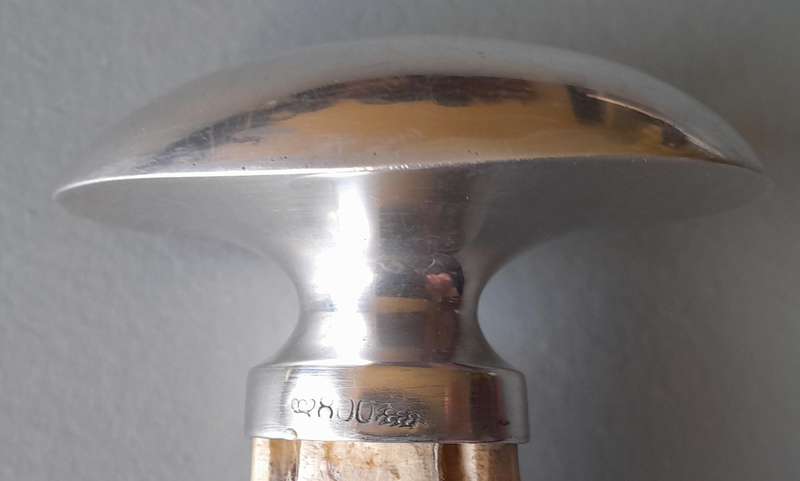Antique Hugo Bohm Silver Topped Vertebrae Walking Stick. Modernist. Circa 1900.