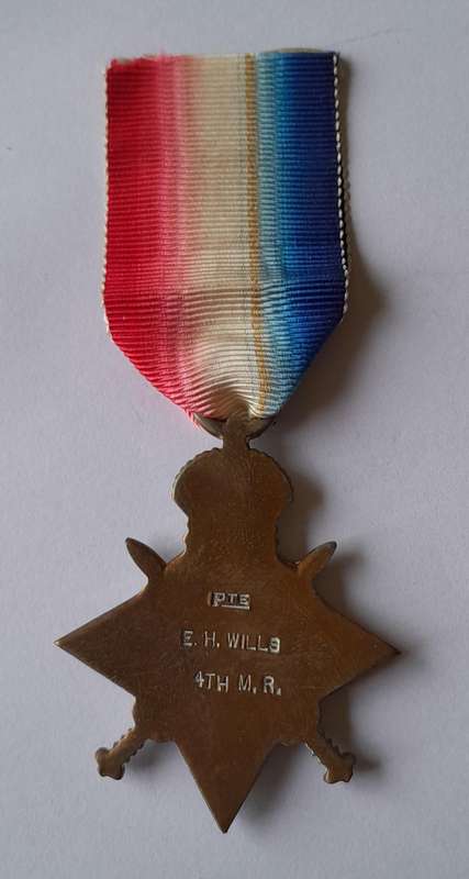 WW1 1914 - 1915 Star Medal to PTE. E.H. WILLS 4TH M.R. (4th Mounted Rifles).