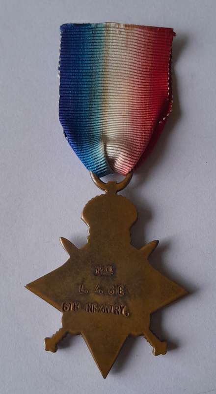 WW1 1914 - 1915 Star Medal to PTE. L.A. GIE 6TH INFANTRY.