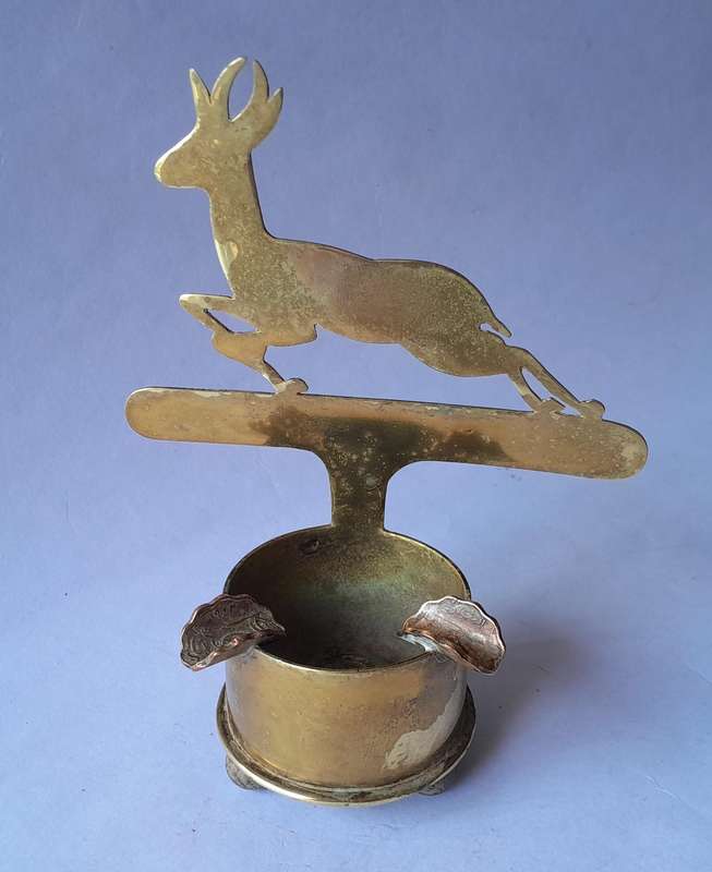 WW2 1941 SA Army North Africa "Springbok" Trench Art Ashtray.  Made With Shell And Egyptian Coins.