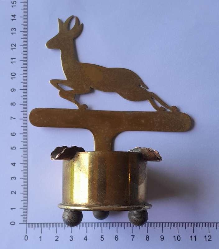 WW2 1941 SA Army North Africa "Springbok" Trench Art Ashtray.  Made With Shell And Egyptian Coins.