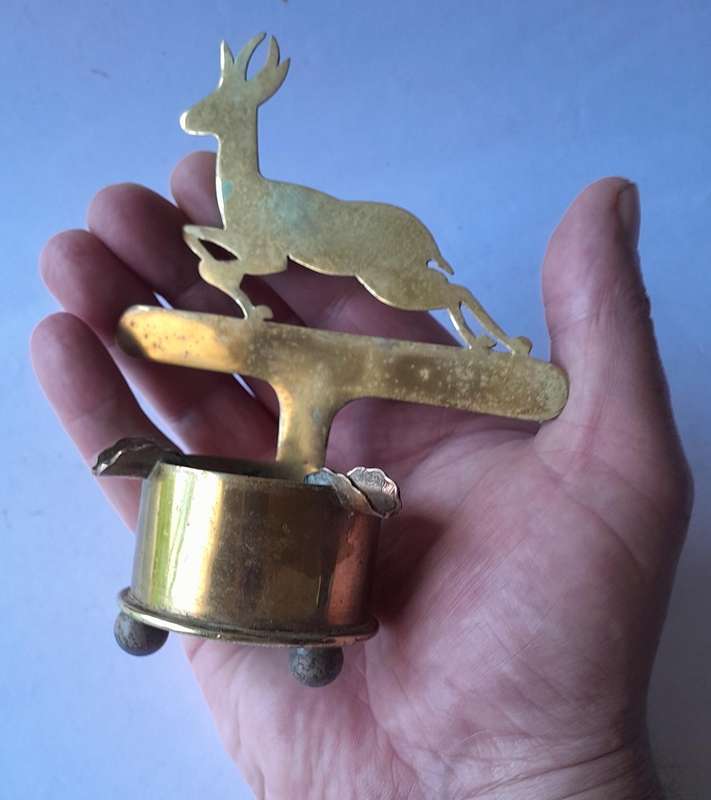 WW2 1941 SA Army North Africa "Springbok" Trench Art Ashtray.  Made With Shell And Egyptian Coins.