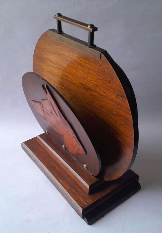 Austrian Art Deco Double-Sided Magazine Holder With Hand-Carved Dog Motifs.