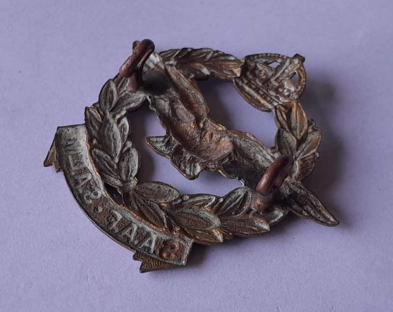 WW2 SA Air Force Cap Badge (Medium Bronze).  Lugs Intact.