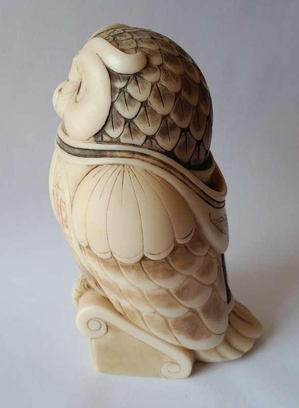 John Biccard Owl Michael Angelo Crushed Marble Sculpture. Signed. 11.5cm