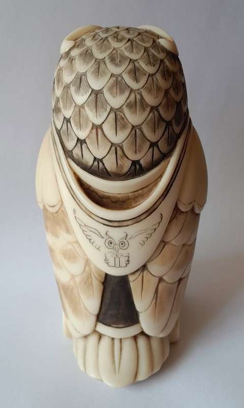 John Biccard Owl Michael Angelo Crushed Marble Sculpture. Signed. 11.5cm