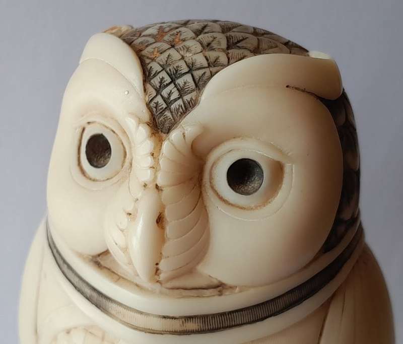 John Biccard Owl Michael Angelo Crushed Marble Sculpture. Signed. 11.5cm