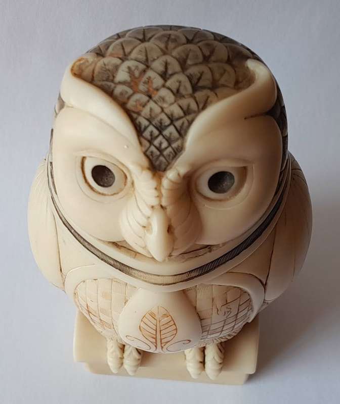 John Biccard Owl Michael Angelo Crushed Marble Sculpture. Signed. 11.5cm