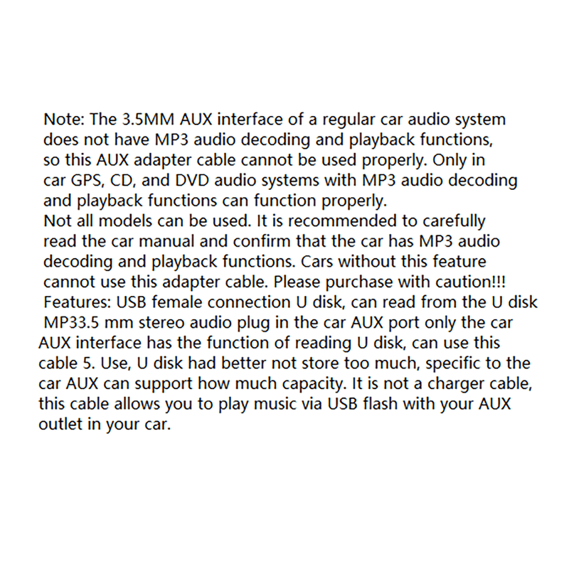 Aux Audio Cable To Usb, Usb To 3.5mm Adapter,