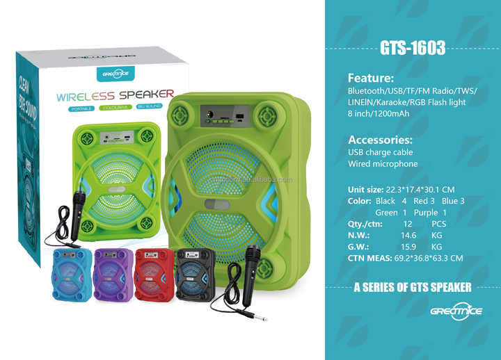 8 inch Wireless Speaker GTS-1603 with mic