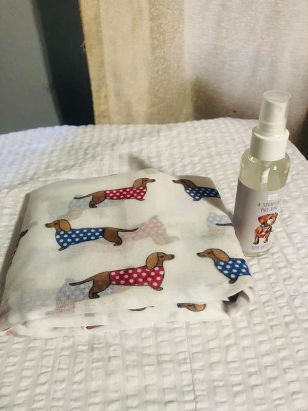 Dachshund Spotty coat ladies Scarf  Sausage Dog lover gift +Body Spritzer