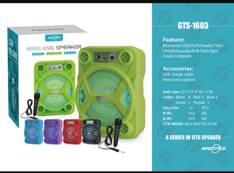 8 inch Wireless Speaker GTS-1603 with mic