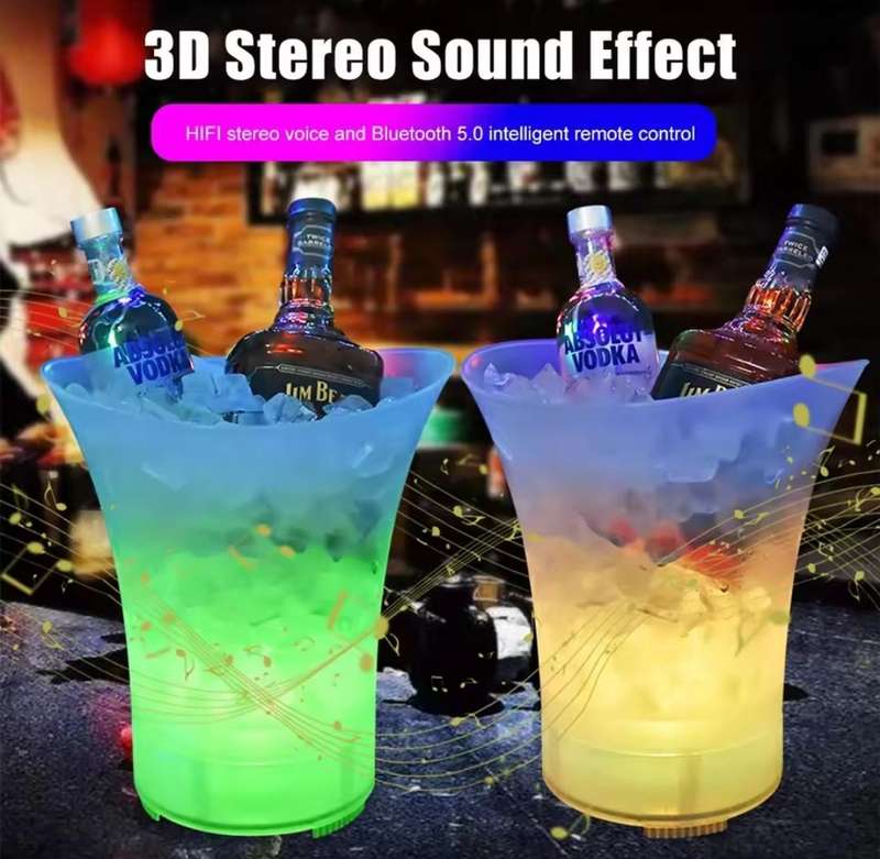 LED Ice Bucket with Bluetooth Speaker 5L Large Capacity Wine Beer Ice Bucket Drink Container Multi C