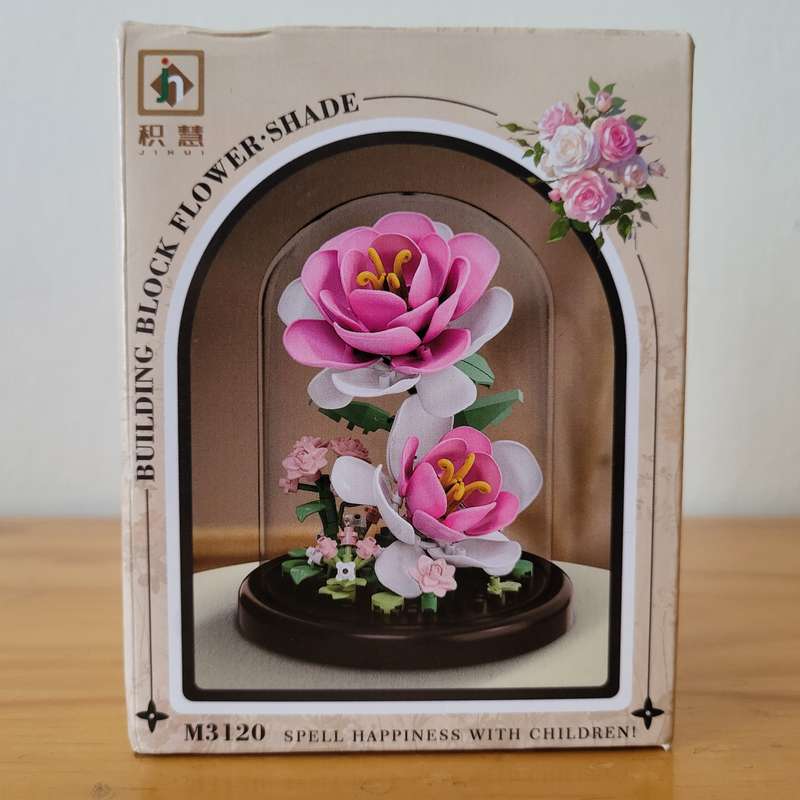 Eternal Pink Rose Building Blocks | With Dome Cover